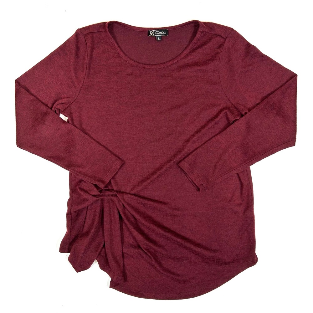DG2 Diane Gilman Burgundy Side Knot High Low Long Sleeve Top L